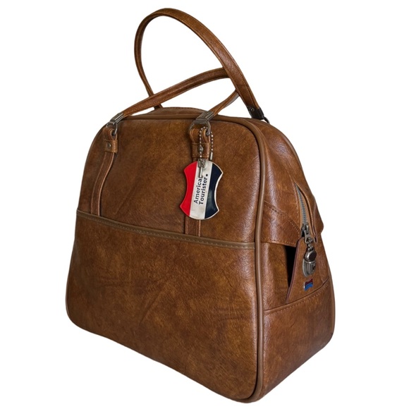 AMERICAN TOURISTER • Vintage Camel Leather Carry-On Bag Luggage Overnight - Picture 3 of 13